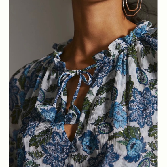 MISA V-Neck Mini Dress in Blue Motif NWT S - Picture 3 of 6